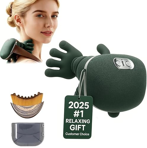 Masajeador de cuello con calor para aliviar el dolor, masajeador inalámbrico de tejido profundo Bionic Shiatsu mano, cuello y hombros, masajeador
