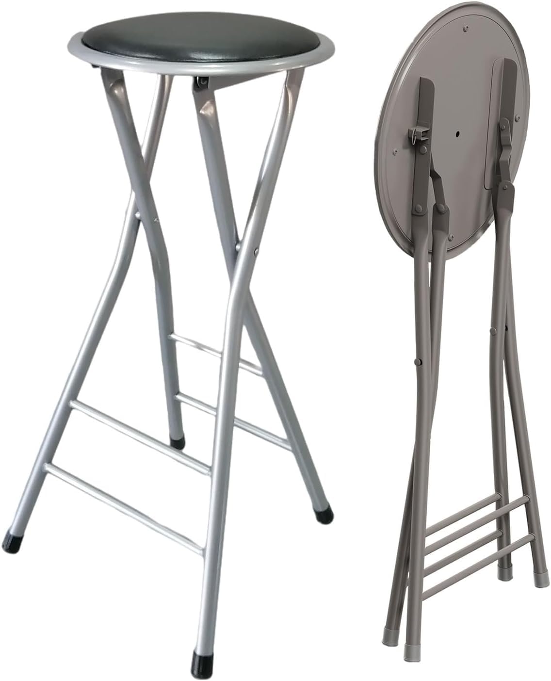 Taburete Plegable, Taburete De Bar De 24 Pulgadas De Altura con Capacidad De 120 Kg, Sin Respaldo para Cocina, Camping, Recepción, Black, 60cm/24in
