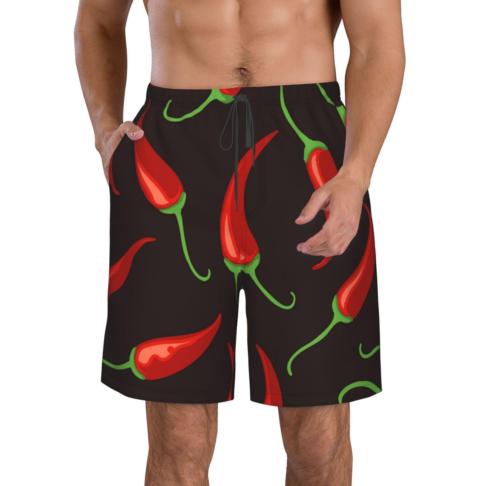 Hyaszst Beach Pants Breathable Shorts Quick-Drying Shorts Swimming Trunks Drawstring Casual Pants,Red Chilli,As Shown,L