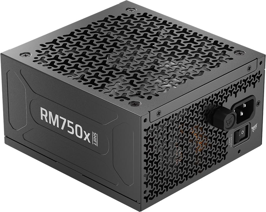 Corsair RM750x Shift (2025) Vollmodulares ATX-Netzteil – Modulare Seitenschnittstelle, 12-V-2x6-Kabel, ATX 3.1 und PCIe 5.1, Lüftergeschwindigkeit, 105°C-Kondensatoren, Cybenetics Gold – Schwarz