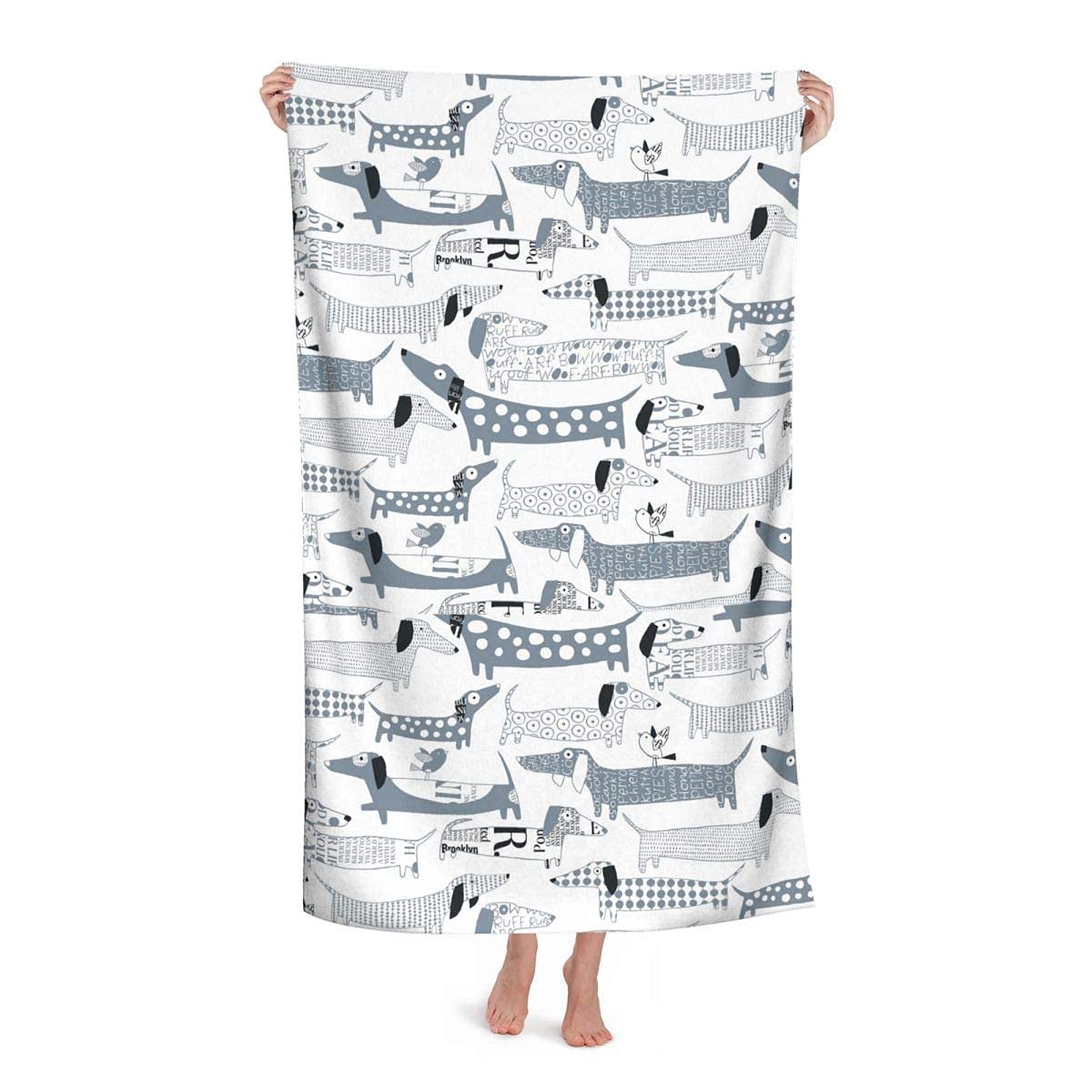 FFLSDR Beach Towel Sausage Dog Microfiber Large Bath Towel for Adults Absorbent Quick Dry Beach Blanket 80X130CM