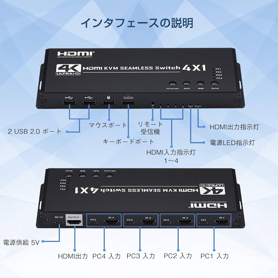 ENBUER 4K HDMI KVM 画面分割器 4入力1出力 Amazon | 4K HDMI KVM 画面分割器 4入力1出力 HDMI KVM 画面分割