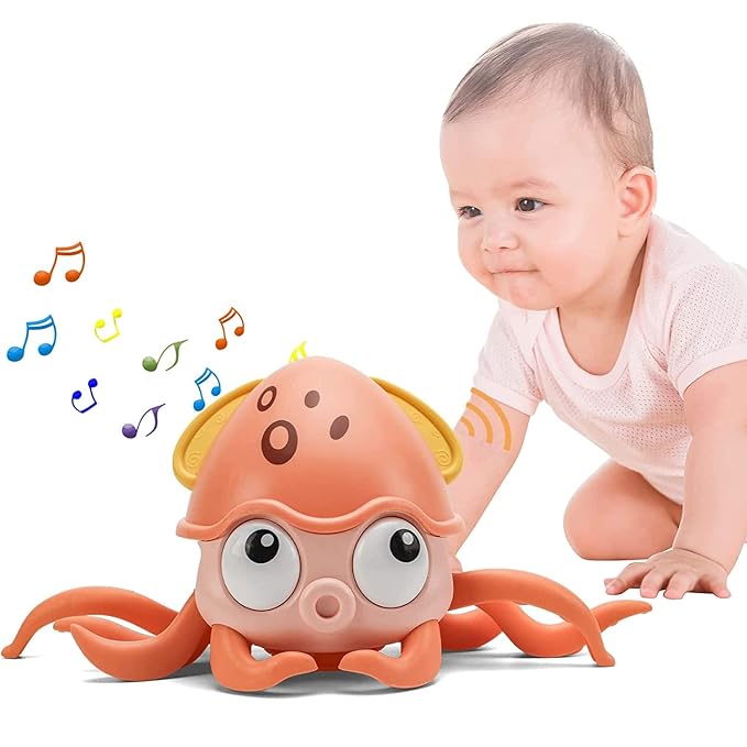 Kidology Baby Musical Octopus Toy: Interactive Dancing Octopus with Music and LED Lights, Automatically Avoids Obstacles | Tummy Time Toy for Infant Boys and Girls (Pink)