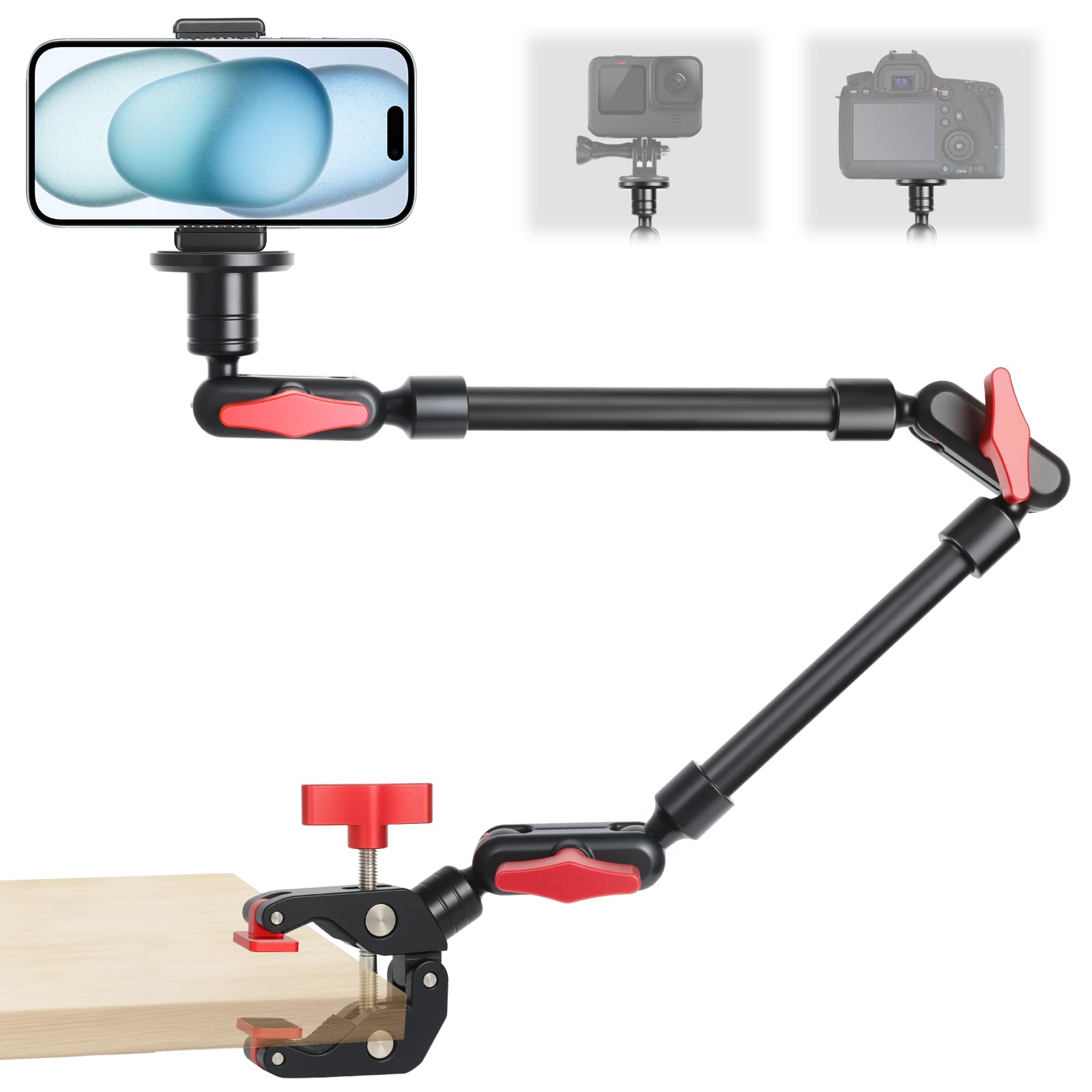 Magic arm con super morsetto, 23''/59cm supporto fotocamera con vite da 1/4" 3/8" per action camera luce video (B)