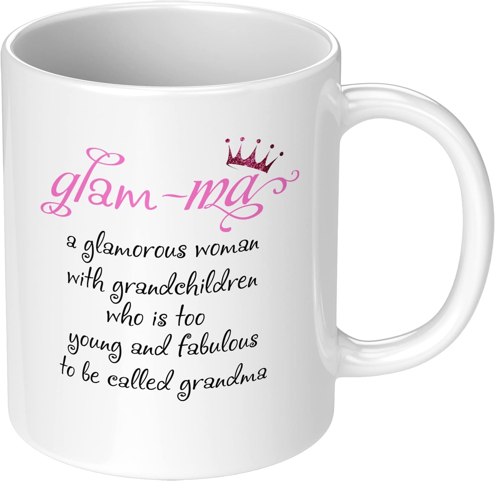 Funny Grandma Theme Ceramic Coffee Mug Glam-ma Definition Great Mother’s Day Gift Idea Grandparents Day Christmas Birthday Gift for First Time Grandmother Granny Tea Cup 11 oz White