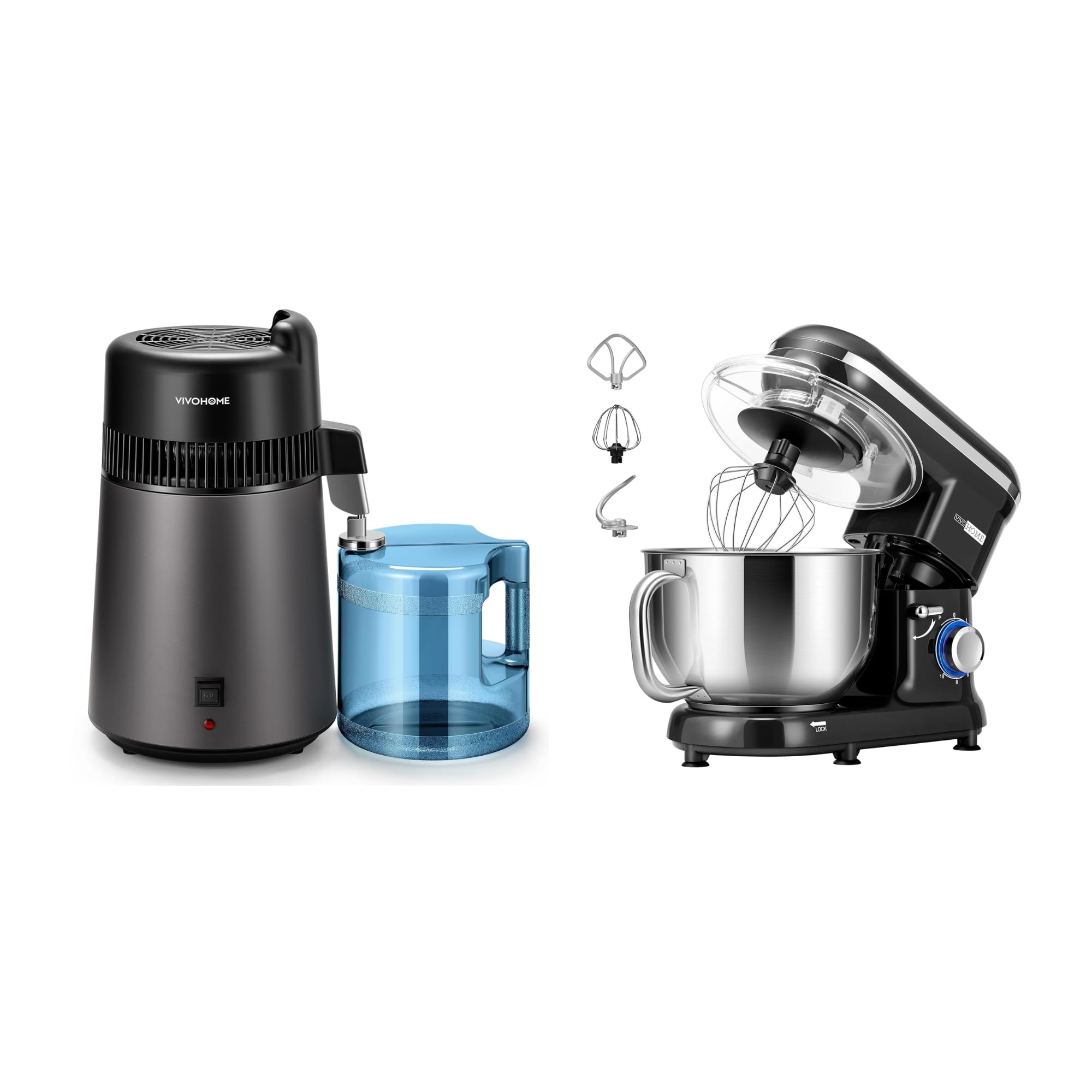 VIVOHOME Water Distiller Countertop 1.6 Gallon/4L 900W Distilled Water Machine with VIVOHOME Stand Mixer, 660W 10 Speed 6 Quart Tilt-Head Kitchen Electric Food Mixer Incomplete, Not tested