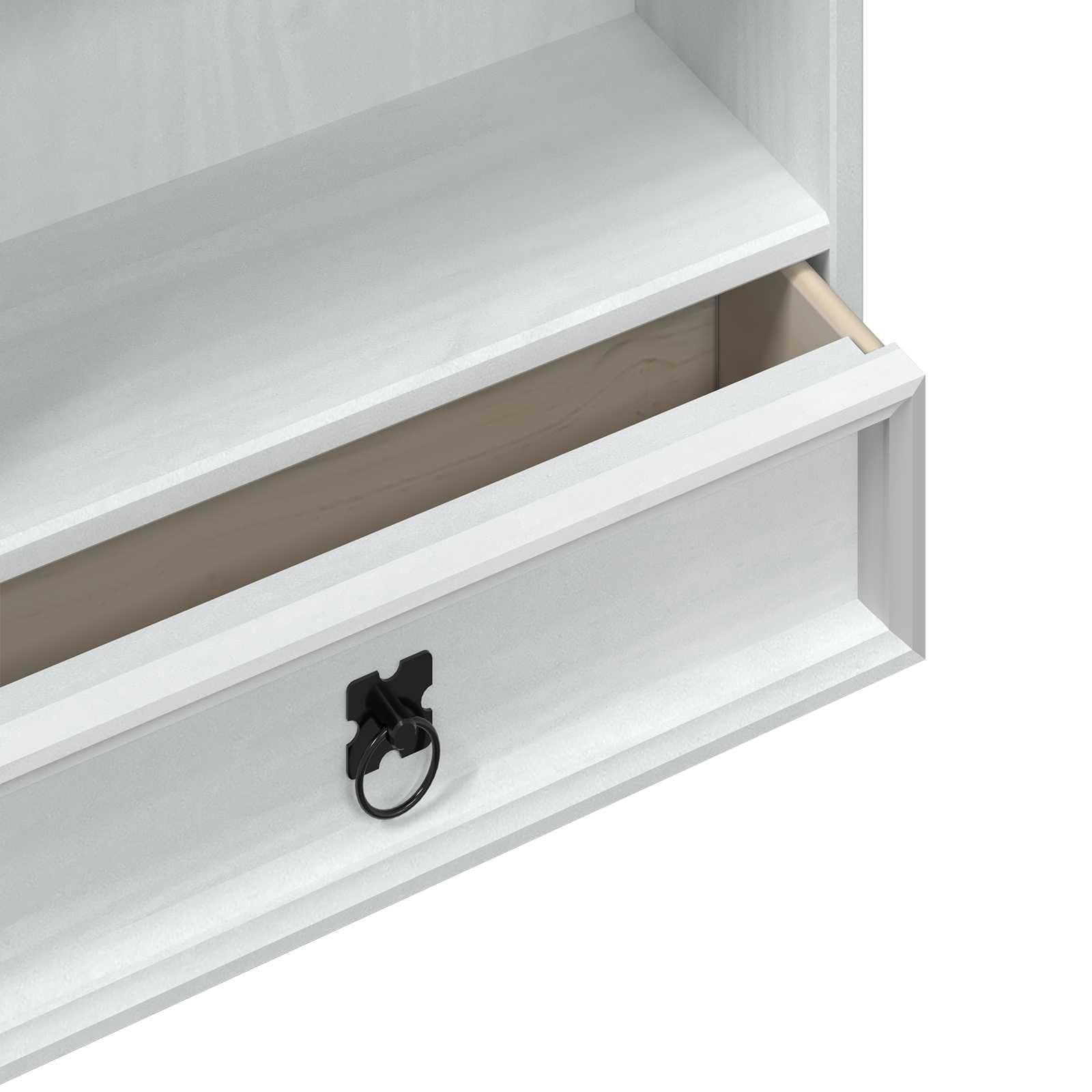 Scaffale per CD, bianco, 52 x 17,5 x 103 cm, in legno di pino massiccio, con 5 scomparti e 1 cassetto, armadietto rustico per CD per soggiorno e home office, sottile