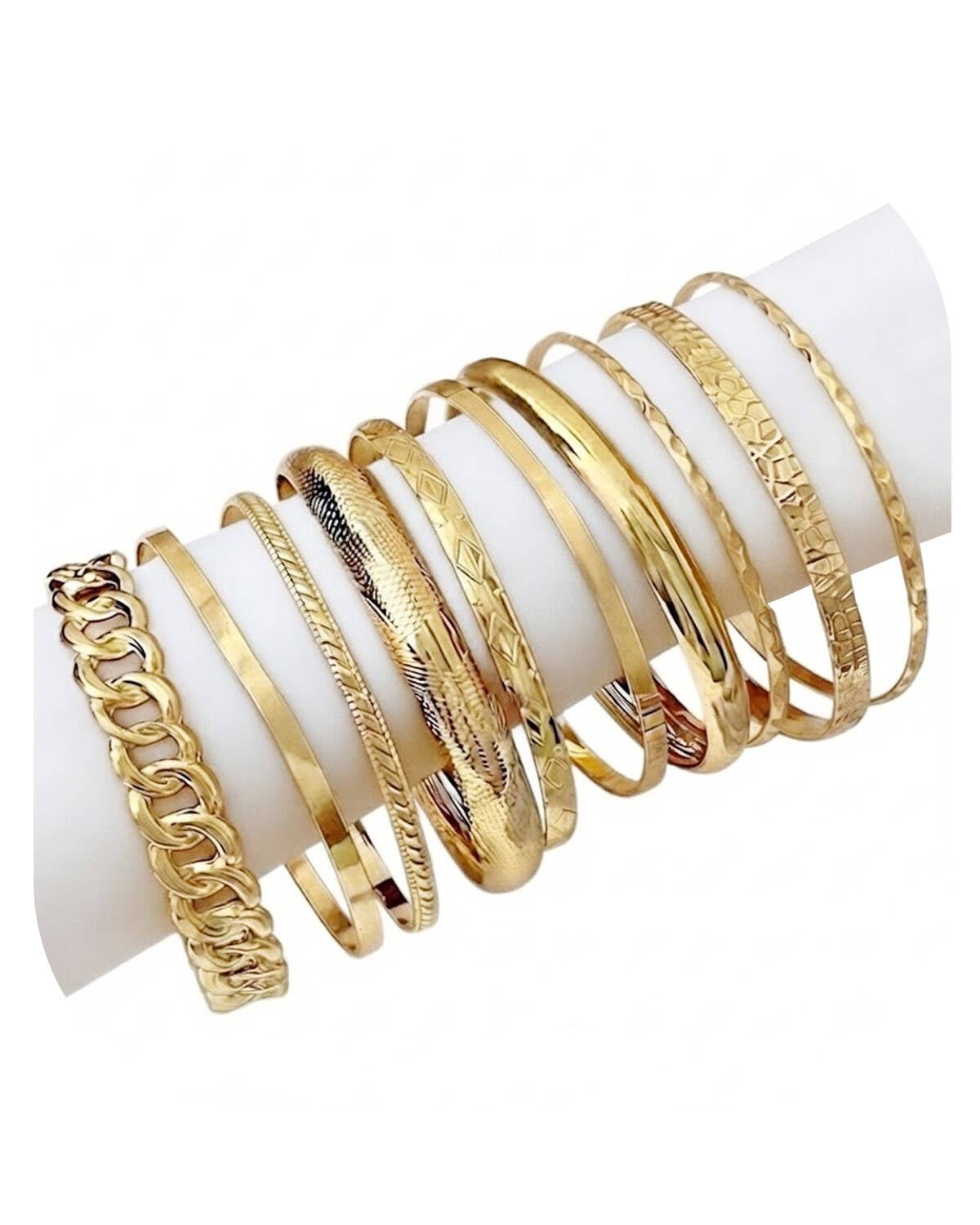 Set de 10 Pulseras Ajustables Apilables para Mujer Oro Dorado Acero Inoxidable Chapado en Oro Pulseras de Cadena Gruesa y Texturizadas Brazaletes Regalo para San Valentín Día de la Madre