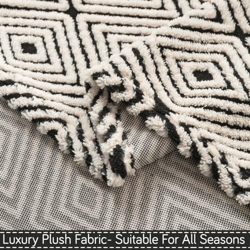 Image of HOKIPO Soft Plush Sofa Throw Cover for 1 Seater Sofa - Luxury All-Season Sofa Cover, 'Noirea Series' Geometric Diamond (180x180 cm) (AR-6651-D6)