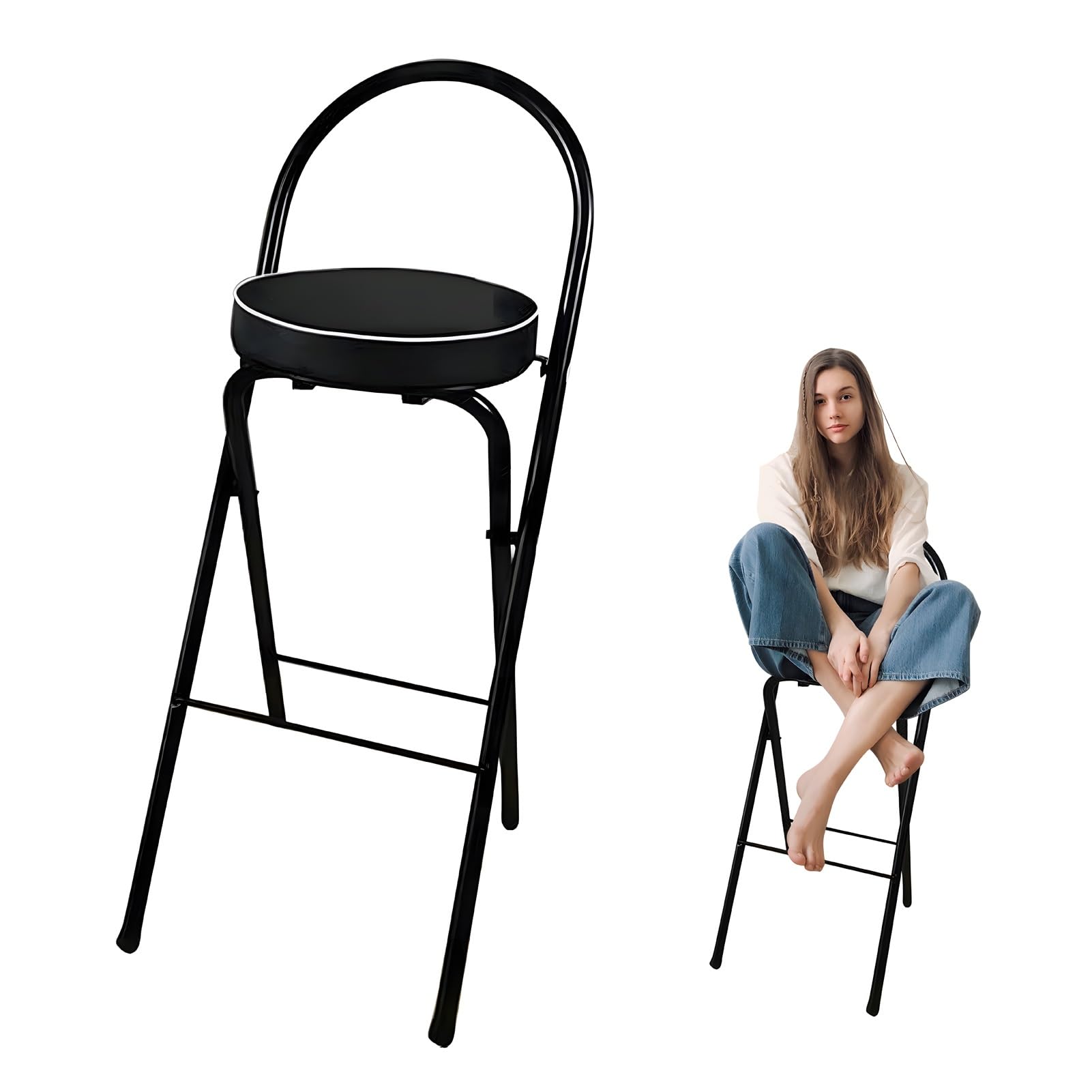 Tabourets de bar pliables noirs à hauteur réglable assis-debout