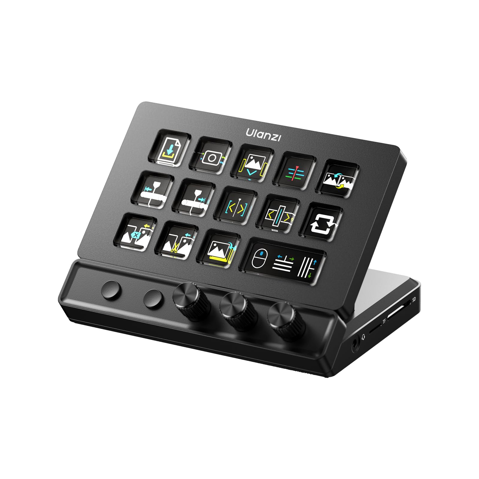 ULANZI D200X Controlador de Streaming con 3 Mandos, Teclado Macro con 14 Teclas LCD Personalizables y Estación de Acoplamiento con Concentrador USB-C 8 en 1 y Salida HDMI 4K para Fotografía y PC