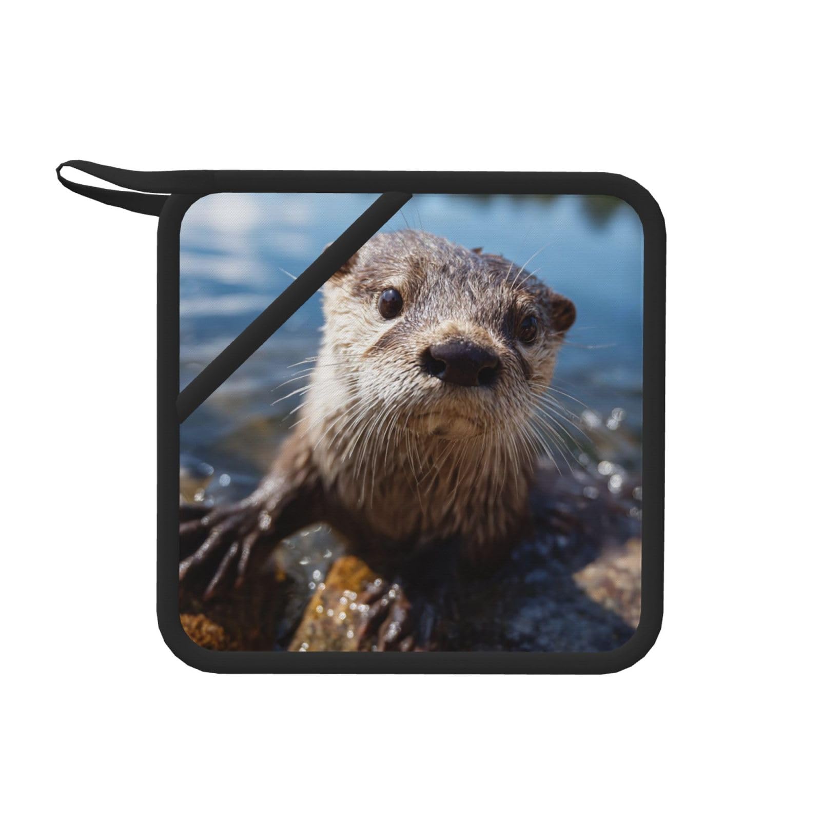 Pot Holders Set of 2 Kitchen Heat Resistant Potholders Otter Playing in The Water Silicone Aunty-hot Pad Cotton Lining Oven Hot Pads for Cooking Baking BBQ Microwave Kitchen