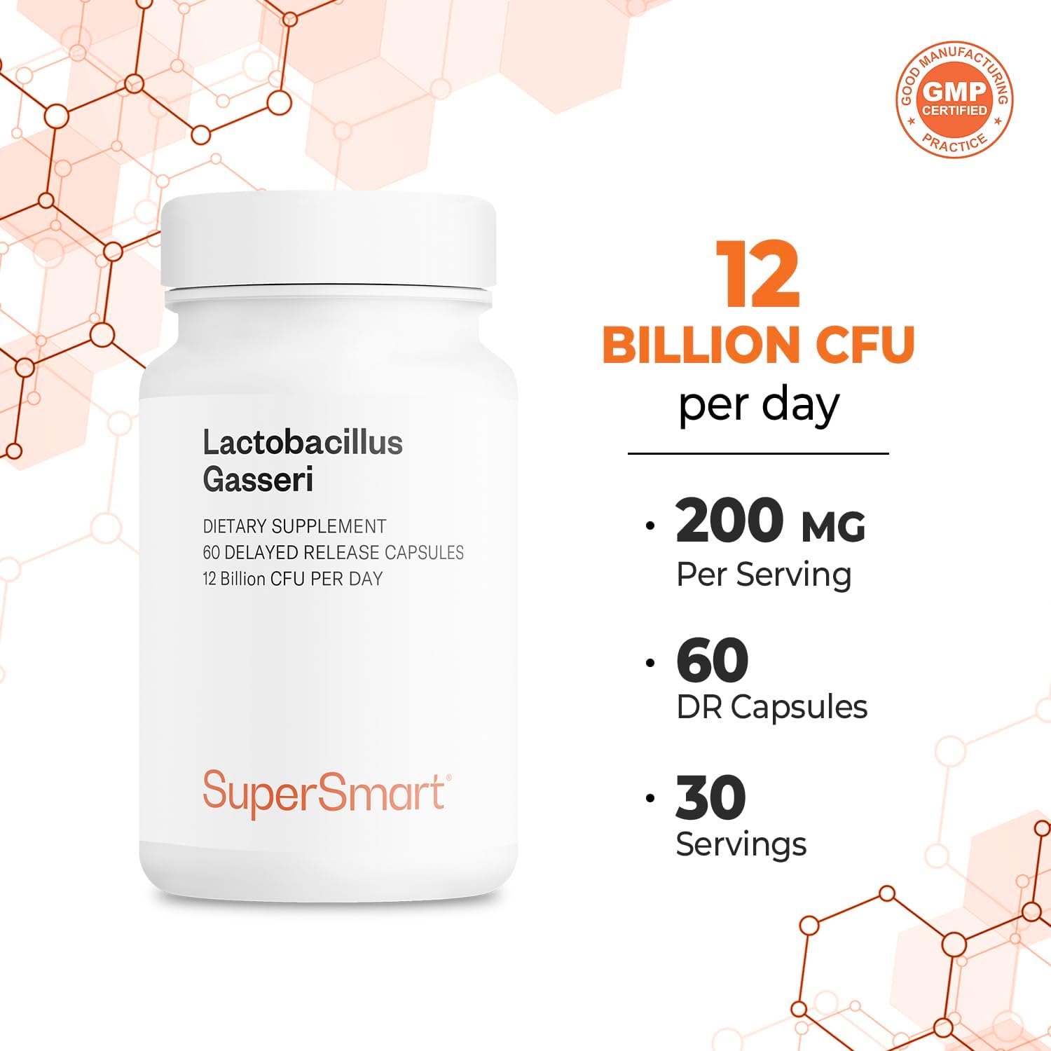 Supersmart - Lactobacillus Gasseri 12 Billion CFU per Day - Probiotic Supplement | Non-GMO & Gluten Free - 60 DR Capsules (Delayed Release) - Image 5
