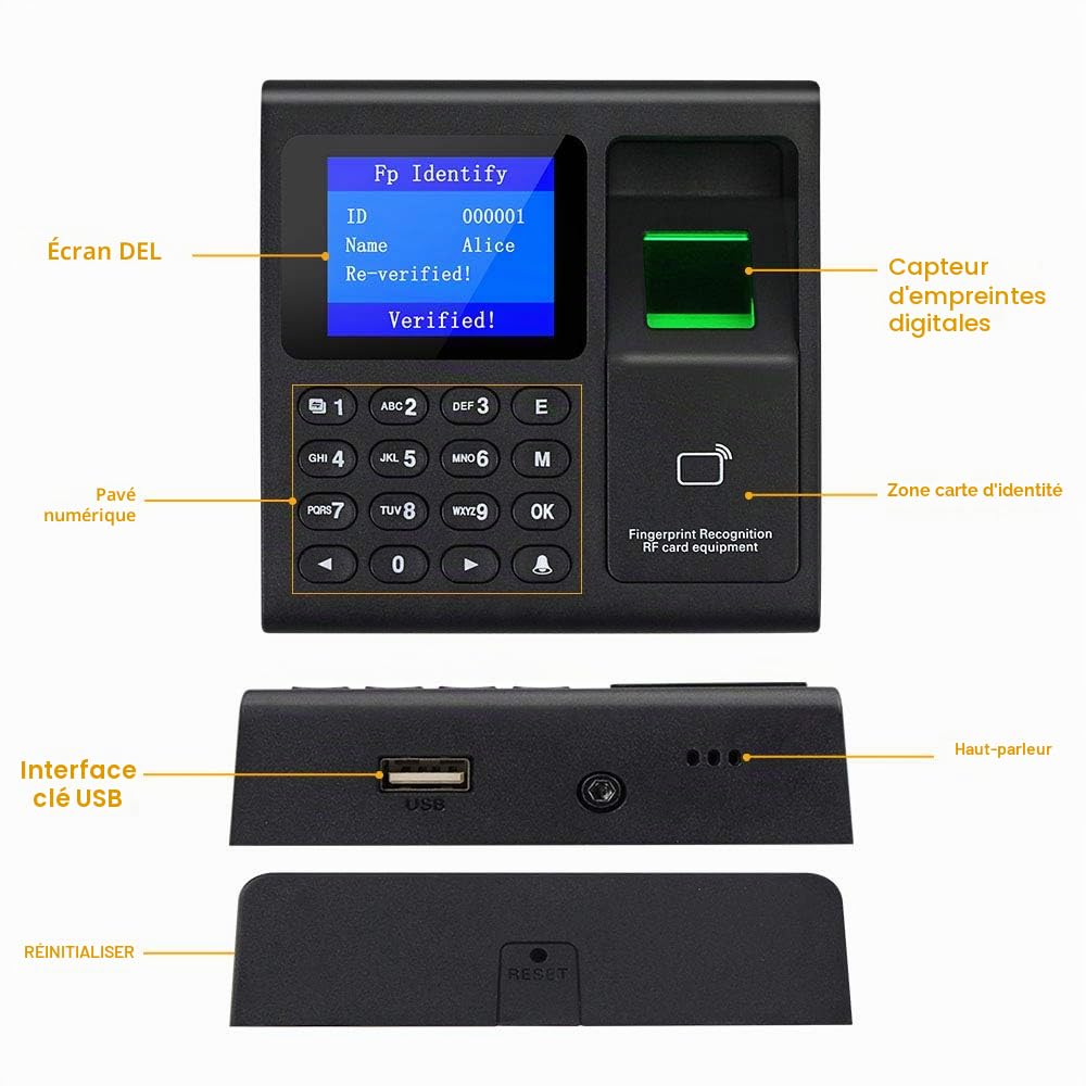 Clavier de contrôle d'accès compact carte RFID mot de passe machine de présence d'empreintes digitales enregistreur de temps équipement de connexion des employés adapté pour les usines, les