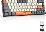 ZIYOU LANG RK68 60% Wireless Mechanical Keyboard,Bluetooth 5.0/2.4Ghz Dual Mode Receiver,Hot-Swappable Mini 68-Key,Retro Color Keycaps,Linear Red Switch,Ultra Power Saving for PC PS4 Xbox iPhone ipad