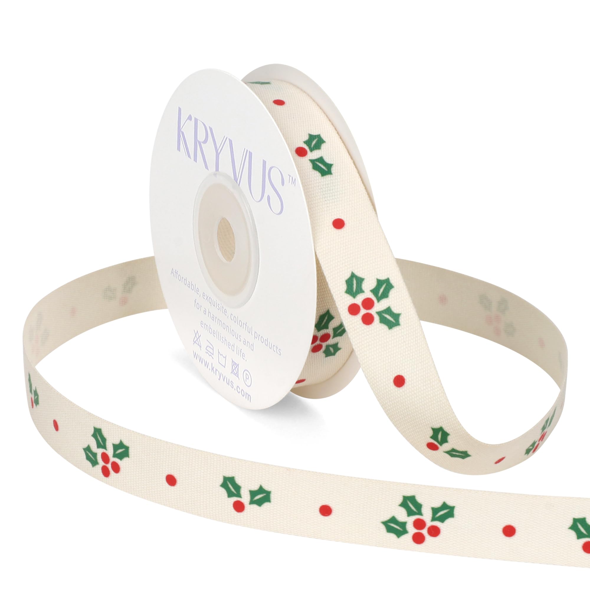 Kryvus Holly Christmas Cotton Ribbon 16mm x 11 Meters for Gift Wrapping