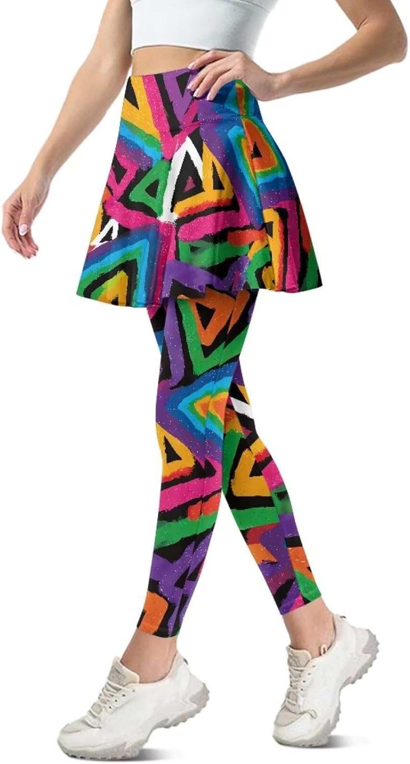 Skirted Legging with Pockets for Women High Waisted Yoga Legging with Skirts Tennis Capris Clothes XS-3XL