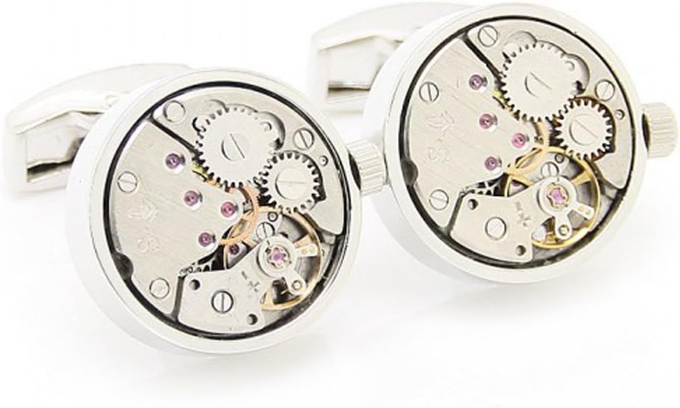 Men's Collection Steam Punk Cufflinks Real Functioning Watch Movements Cuff Links with Presentation Box