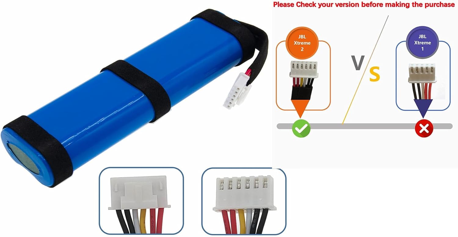 6800mAh/7.4V Xtreme 2 Replacement Battery Compatible with JBLXTREME2BLKAM, JBLXTREME2BLUAM, 2INR19/66-2, SUN-INTE-103, ID1019 Li-ion