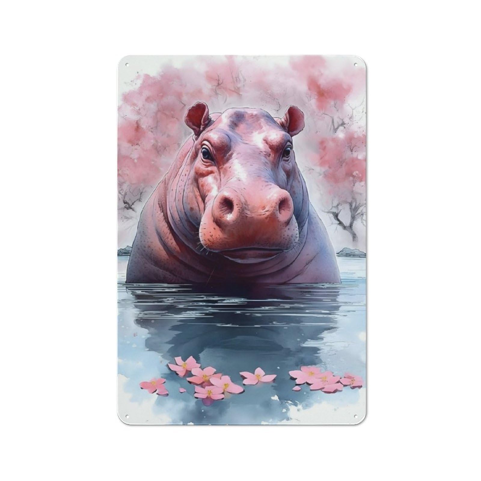 Junmoney Hippopotamus Metal Sign 30X20cm With For Workshop Wall, Retro Decor, For Garage, Workshop And Man Cave Decoration