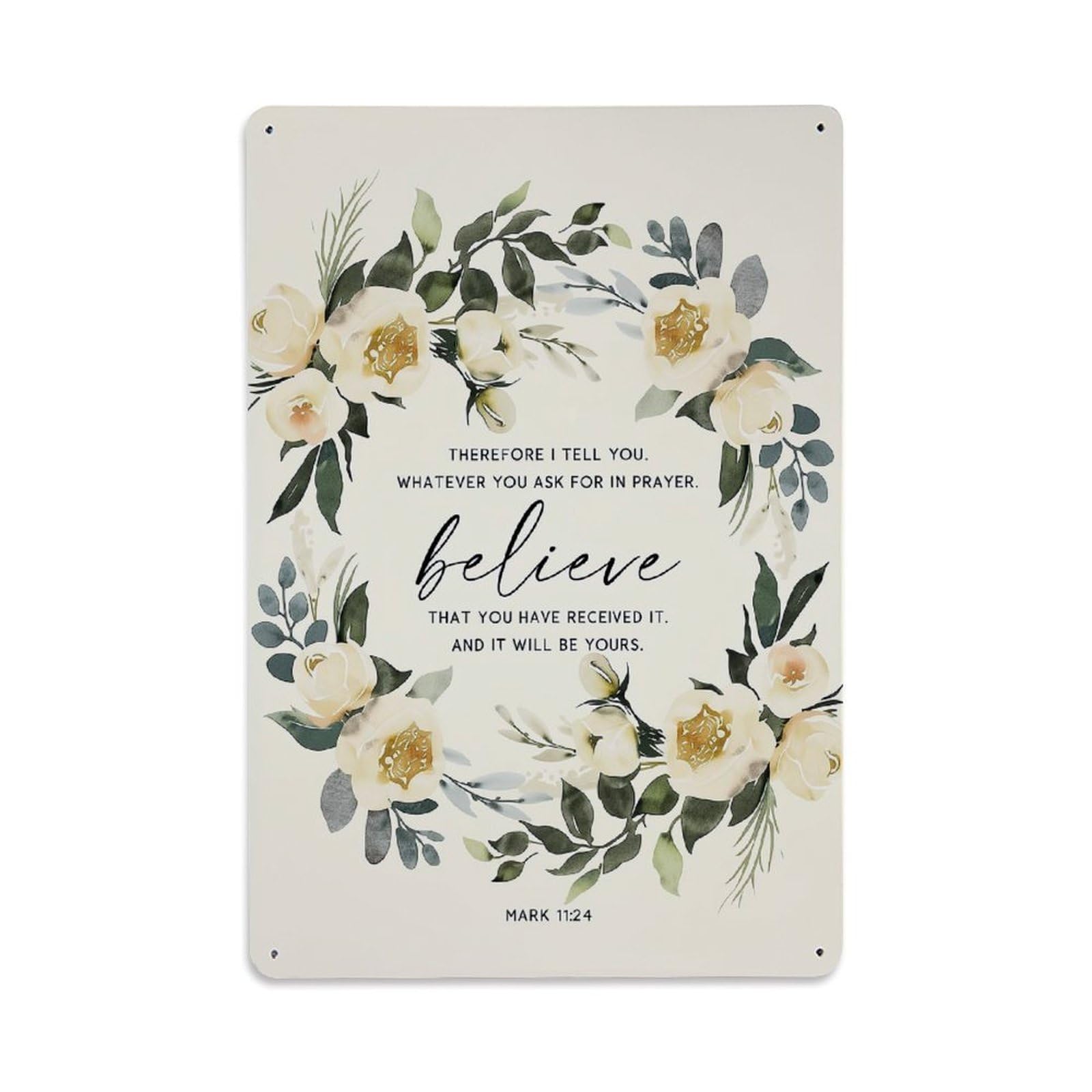 Floral Wreath With Scripture Retro Metal Tin Sign, Vintage Decor Art Poster for Bar, Home, Man Cave, Kitchen, Laundry Room Gift 8x12Inch