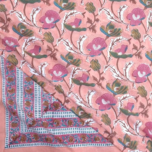 Image of TOAI Hand Block Printed Bedsheet | Bed Spread Flatsheet Bed Sheet | Pure Cotton | King Size 108 inchx108 inch | 210 TC Luxury Cotton | 2 Reversible Pillow Covers |French Poppies