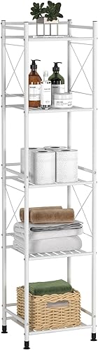 TZAMLI Estantería de 5 niveles, estantes de almacenamiento independientes para baño, estante de almacenamiento de metal resistente para espacios