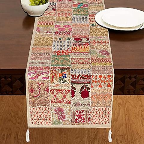 Flyingasedgle Embroidered Cotton Table Runner Cover