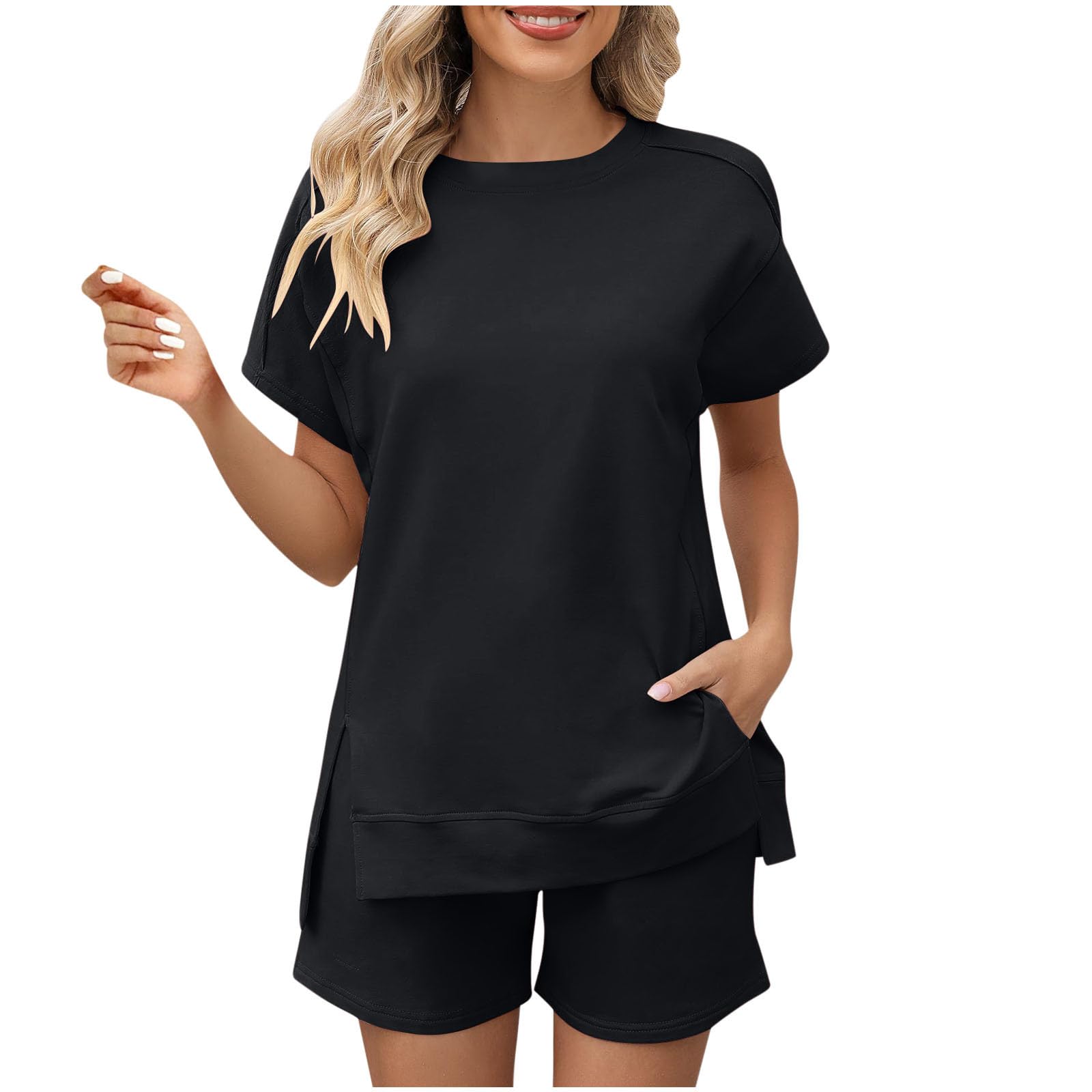 NUSGEAR 2024 Chandal Mujer Completo verano otoño 2pc Deportivo Tracksuit camiseta manga corta y pantalones corto Conjunto Traje Moda Casual Suelto Jogging Completo
