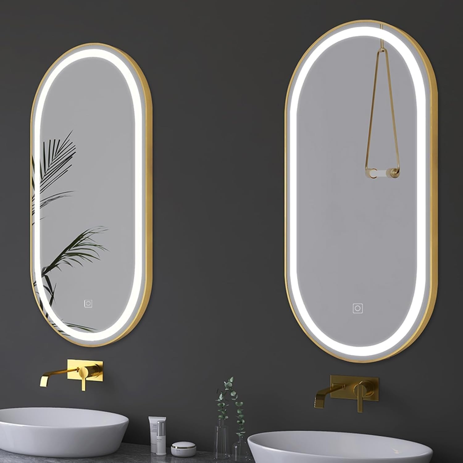 Miroir De Salle De Bain LED Ovale，Moderne Miroir Illumination Salle de Bain avec Cadre en Aluminium Doré,Miroir Mural,Désembuage,Dimmable,3 Couleur,Mémoire,IP44 Miroir (Doré, 50 * 70cm)