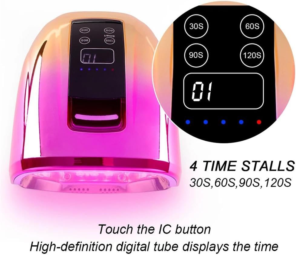 Rechargeable Nail Lamp Portable Uv Led Machine 90W Gradient LED Nails Gel Polish Drying Lamps Red Light Cure Nail UV LED Lamp with Mirror Base,C