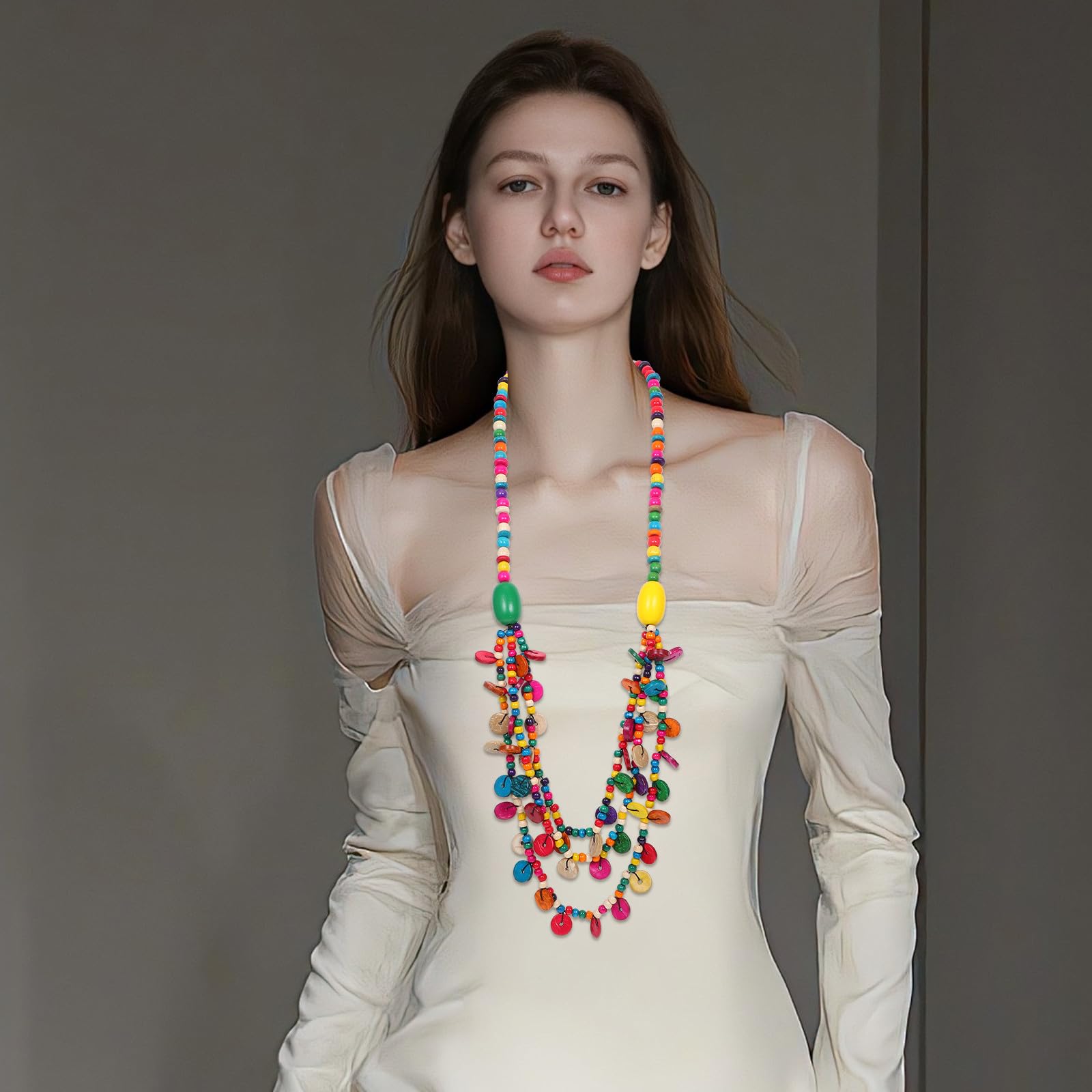 Abaodam Collana Perline di Legno e Guscio di Cocco Donna Bohemien Colore Casuale Lavorazione Fine e Ciondolo Unico, Stile Estivo da Spiaggia per Uso Quotidiano