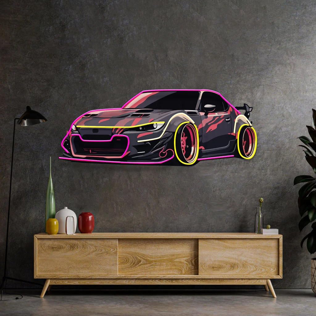 Warmthwish Sports Car Neon Sign UV Print Catoon Car LED Neon Light Game Room/Boy Room Decor Super Racing Car Bar Club Wall Decor Gift for Him