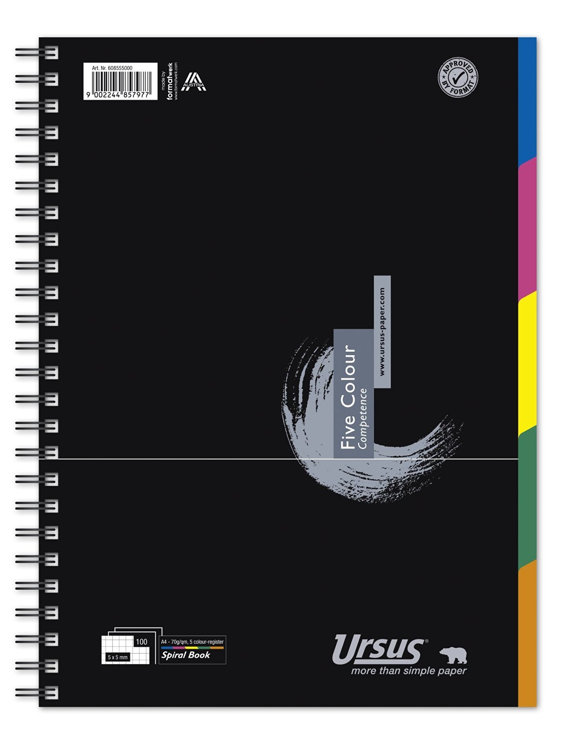 Ursus 608555000 Collegeblock Five Colour A4, kariert, 70 g/qm, 5 mm, 100 Blatt (5)