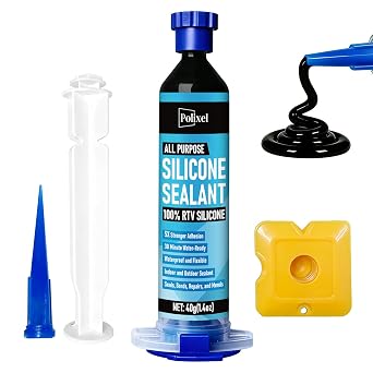 RTV Silicone Sealant Adhesive, 100% Silicone Waterproof Caulk Strength Adhesive for Car Windshield, Window, Bathroom & Kitchen Shrink & Crack Proof Black, 40g/1.4oz