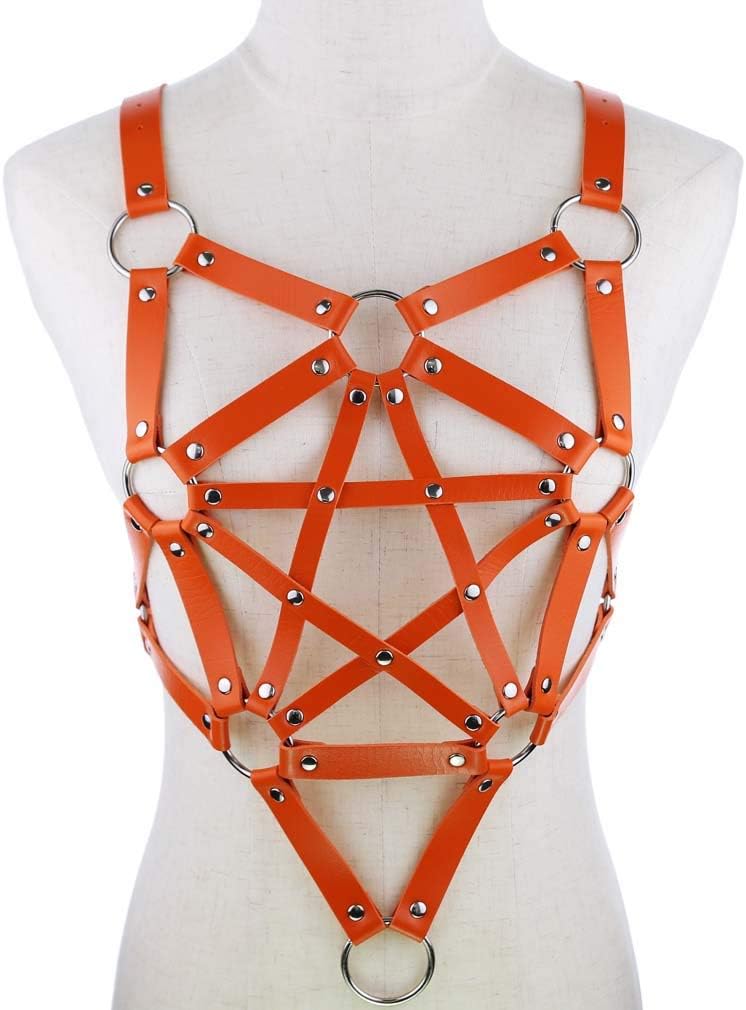 Punk Gothic Body Leather Goods Shaping Belt Chest Chain Chest Strap Suspenders Suspender Women Girls Cospaly Props (Navy Blue)