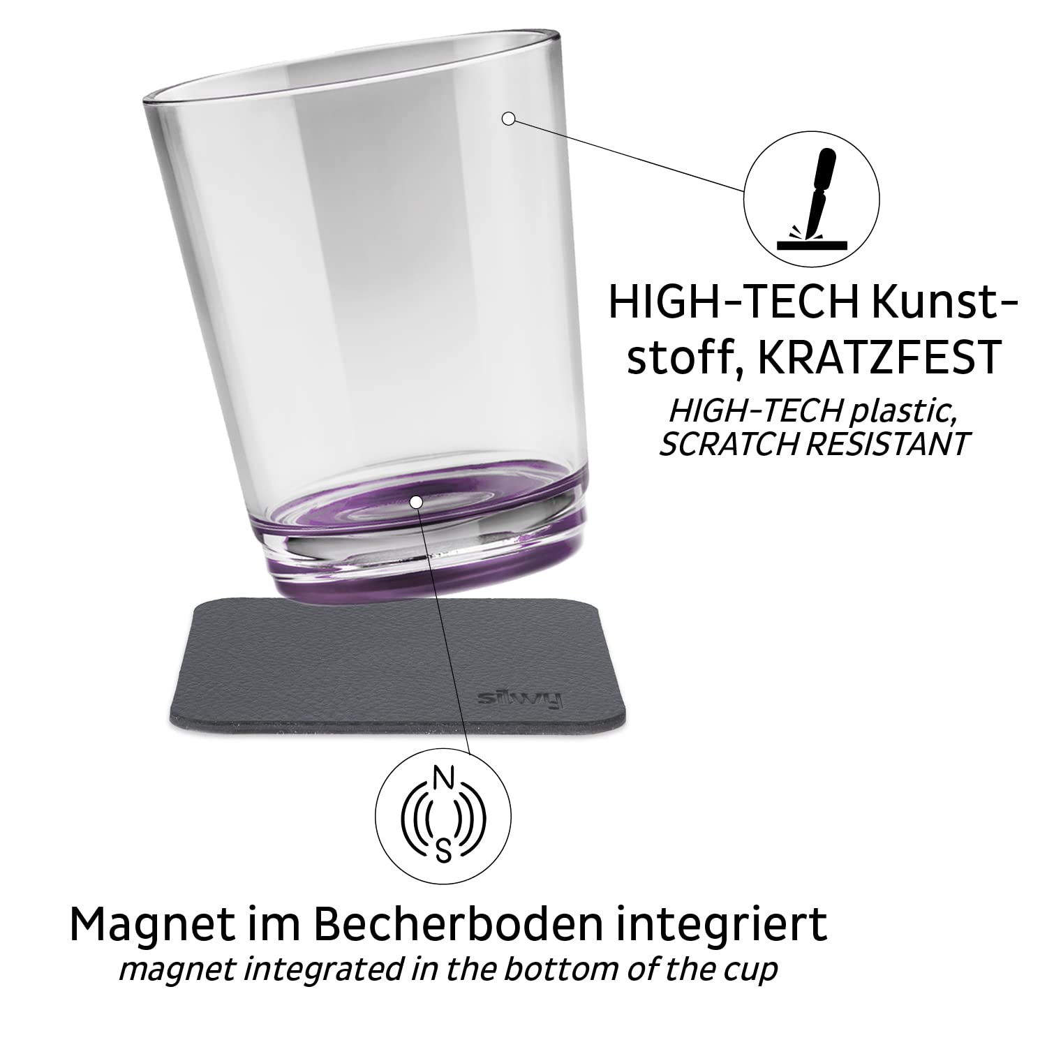 silwy Magnetyczny kubek do picia, wielokolorowy, nowa generacja, bez BPA, antypoślizgowy, nietłukący się, w zestawie z metalowymi wkładkami nano-żelowymi, 0,25 l, na kemping i do pływania łodzią