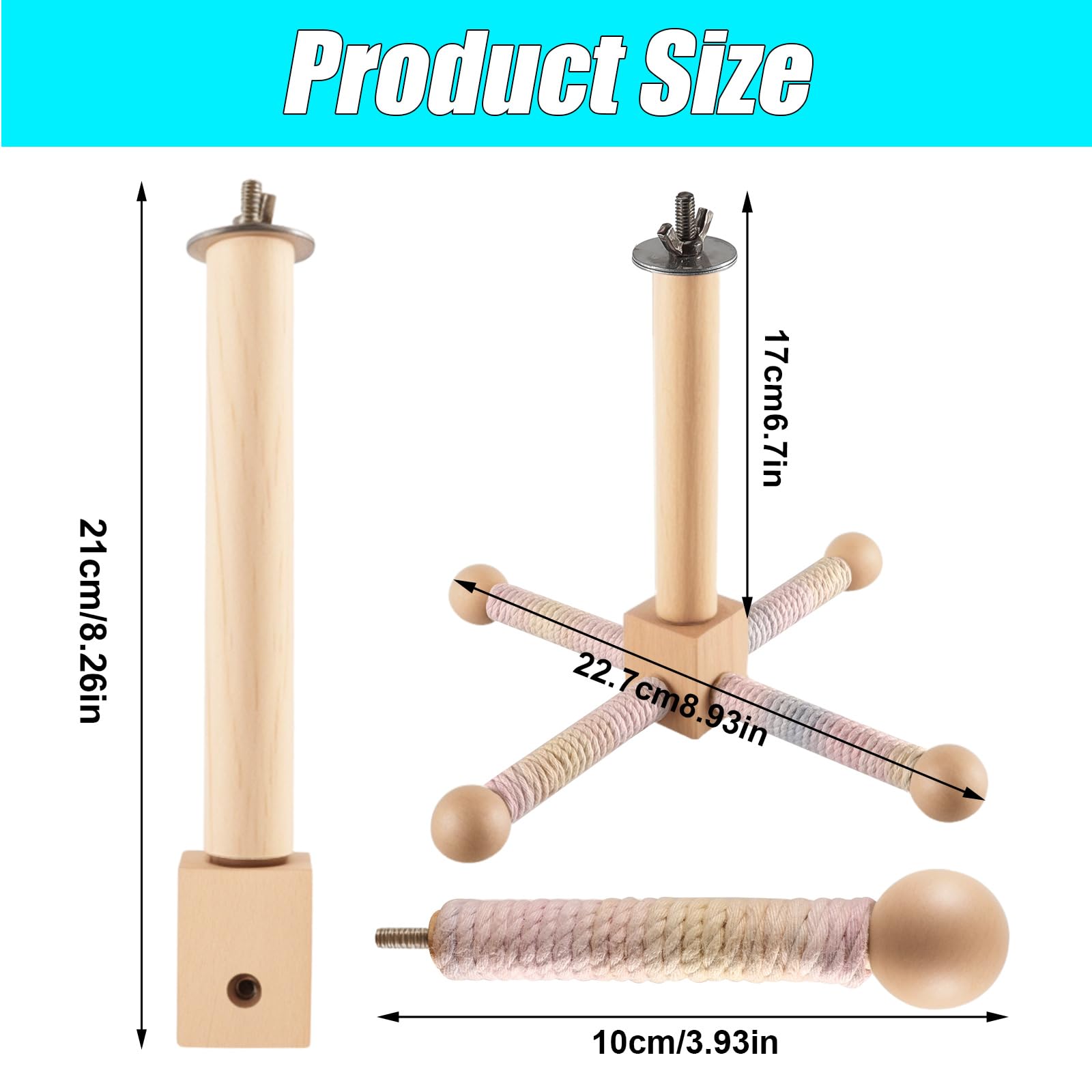Editbar Wooden Carousel Perches for Budgies Bird Toy 360° Rotating Bird Toy, wood-coloured - Image 2