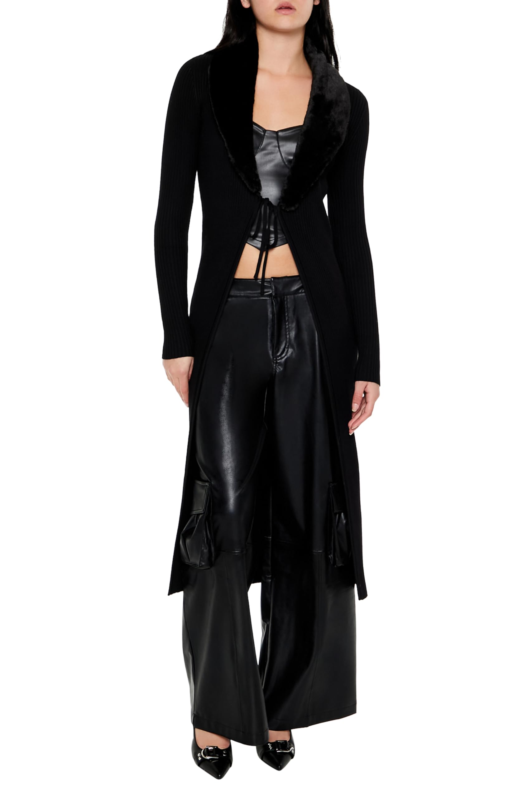 Forever 21 Women's Faux Fur Duster Cardigan Sweater