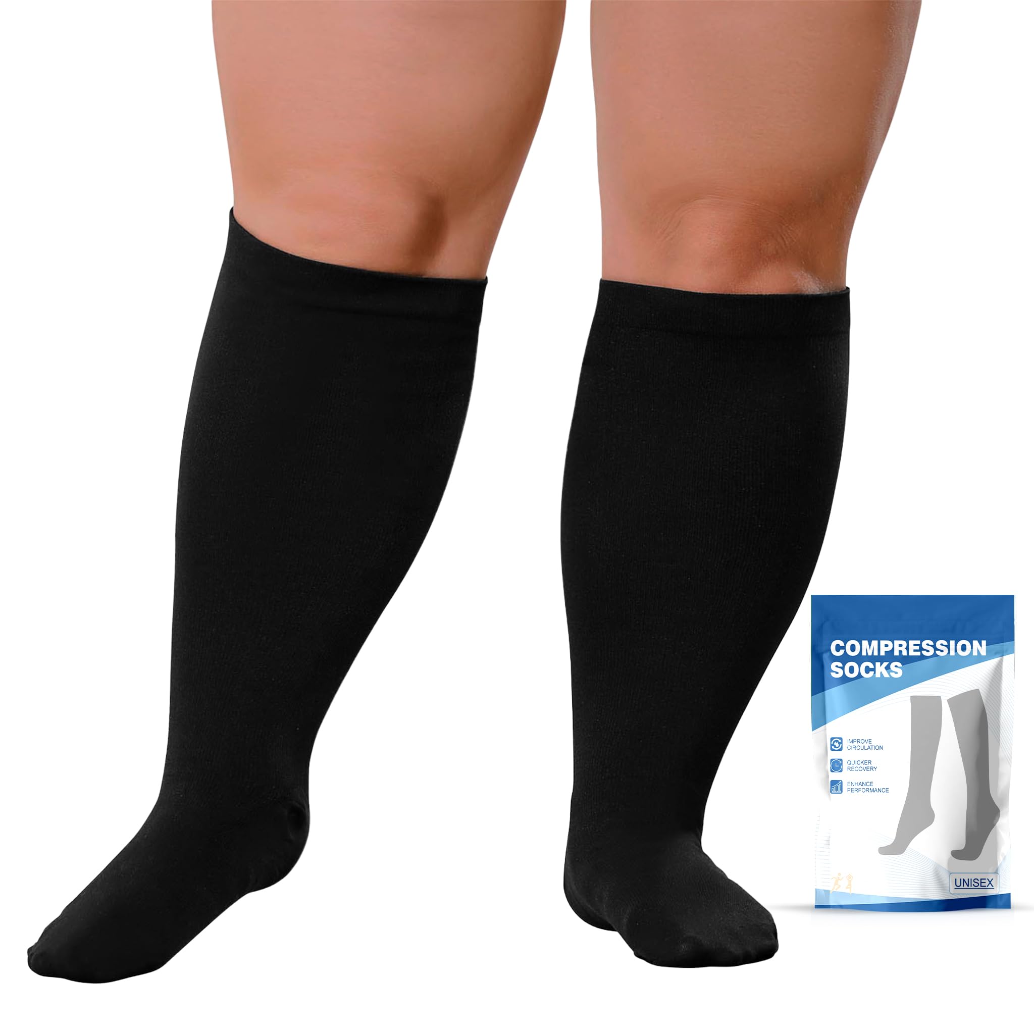 Plus Size Compression Socks: Wide Calf Compression Socks 20-30 mmHg for Men Women - Up to 7X Large 20-30 mmHg Compression Hose for Pregnancy Travel Running Nurses-picture-40