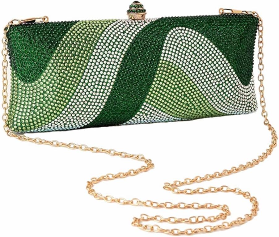 Women Trendy Long Form Rhinestone Bag Bride Glitter Crystal Evening Clutch Crossbody Purse for Cocktail Party