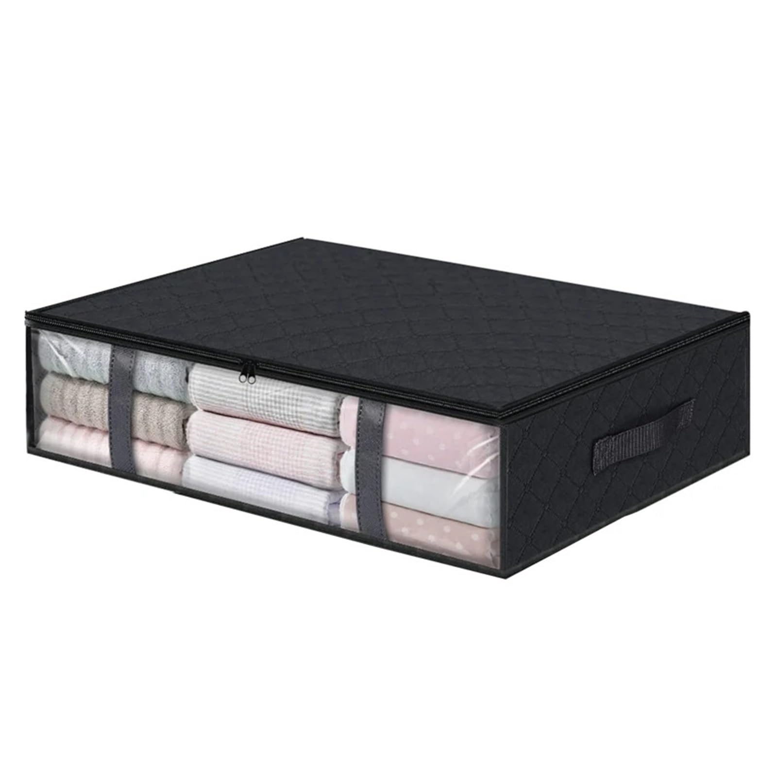 DSFIHJO 3PCS Storage Bag Clothes Organizer Storage Bags Foldable Storage Box With Large Clear Window Sturdy Handles For Closet Blankets Quilt(60x45x15cm black)