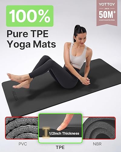 Miniatura 2 de YOTTOY Tapete de yoga extra grueso (12 pulgada), tapete profesional de TPE para ejercicio, tapete de entrenamiento antideslizante para yoga,