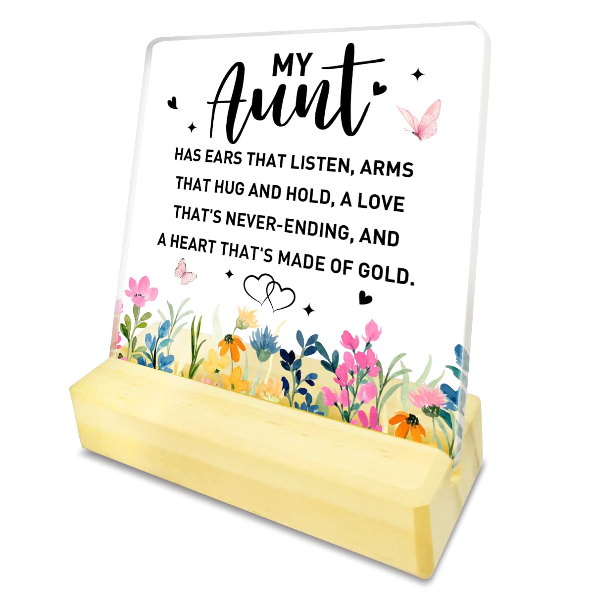 Aunt Gifts, Aunt Birthday Gifts from Niece Nephew, Christmas Mother's Day Gifts for Aunt, Best Aunt Ever Gifts, Pregnancy Announcement for New Aunt, Has Ear That Listen, Acrylic Sign Desk Decor