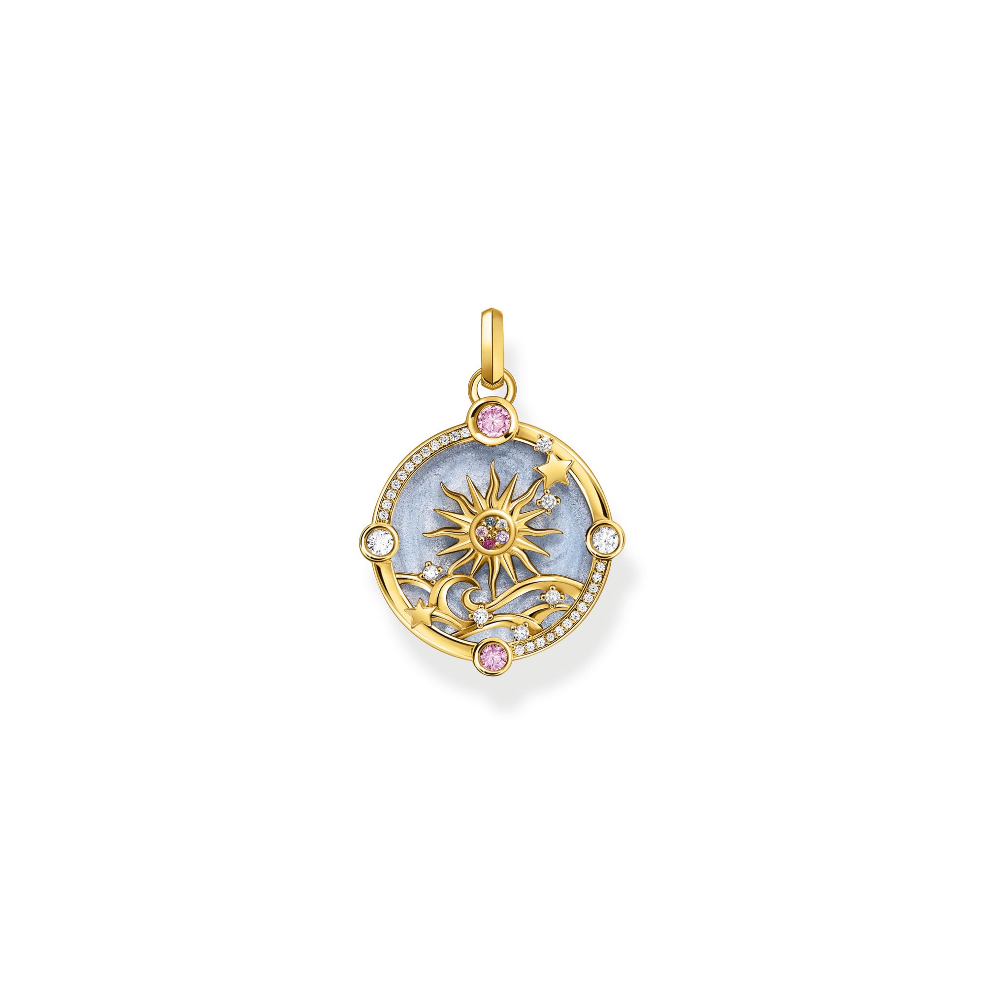 THOMAS SABO Kettenanhänger blau mit Sonne und bunten Steinen vergoldet 925 Sterlingsilber, 750 Gelbgold Vergoldung, Kaltemail