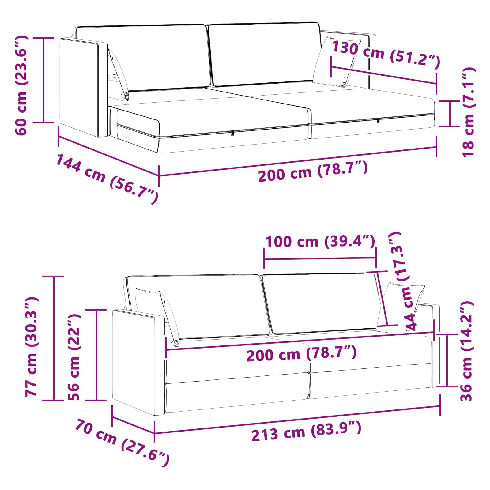 vidaXL Divano-Letto da Pavimento Crema 213 x 70 x 77 cm Velluto