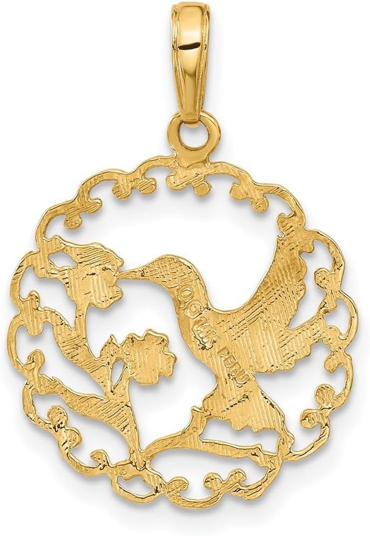 JewelryWeb 20mm 10k Solid Yellow Gold Hummingbird In Round Frame Pendant Necklace Pendant for Women - Image 4