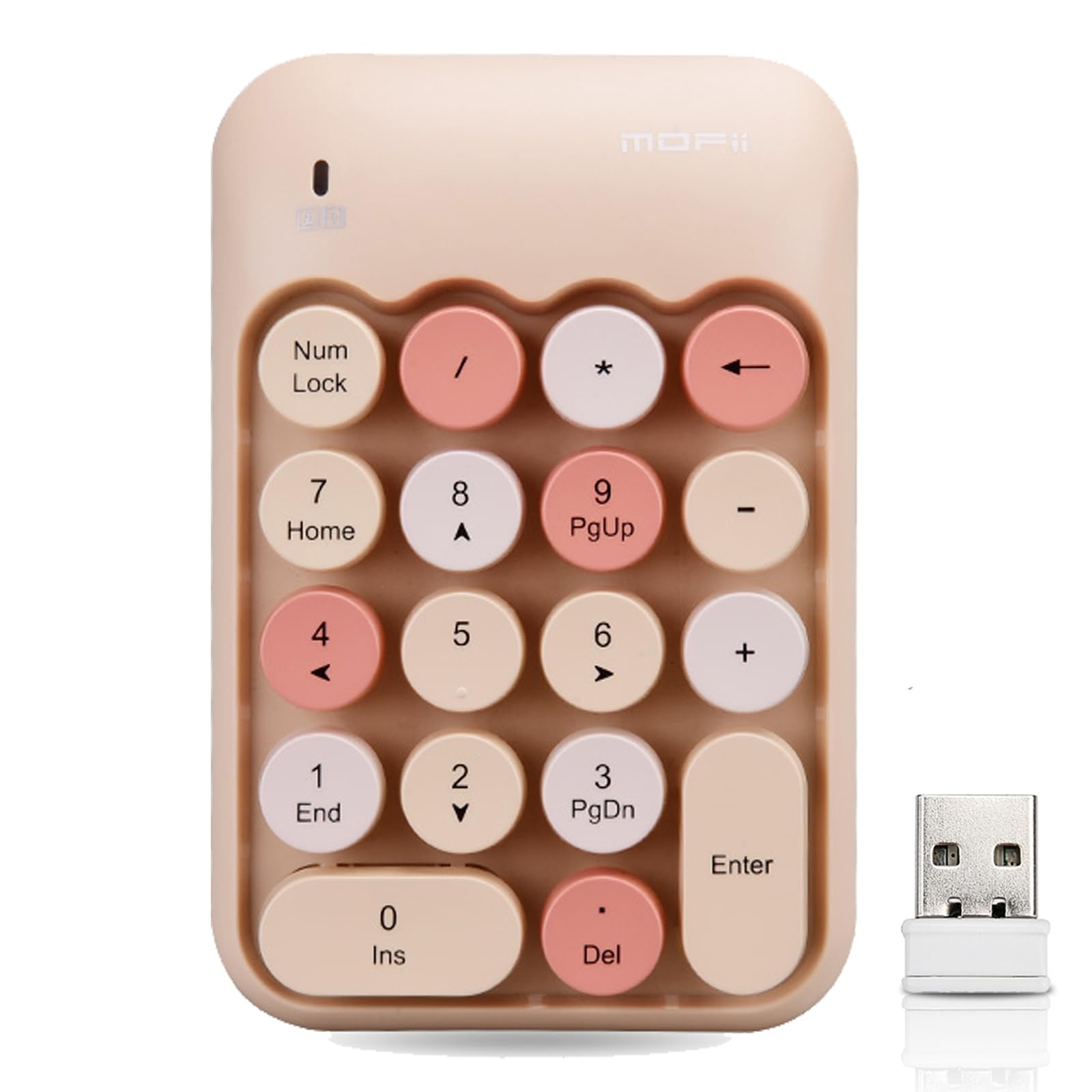 可愛い 2.4G ワイヤレステンキー レシーバー付属 18キー メンブレン 女性 子供 おしゃれ カラフル 静音 PC、ノートブック対応 (ミルクティー)