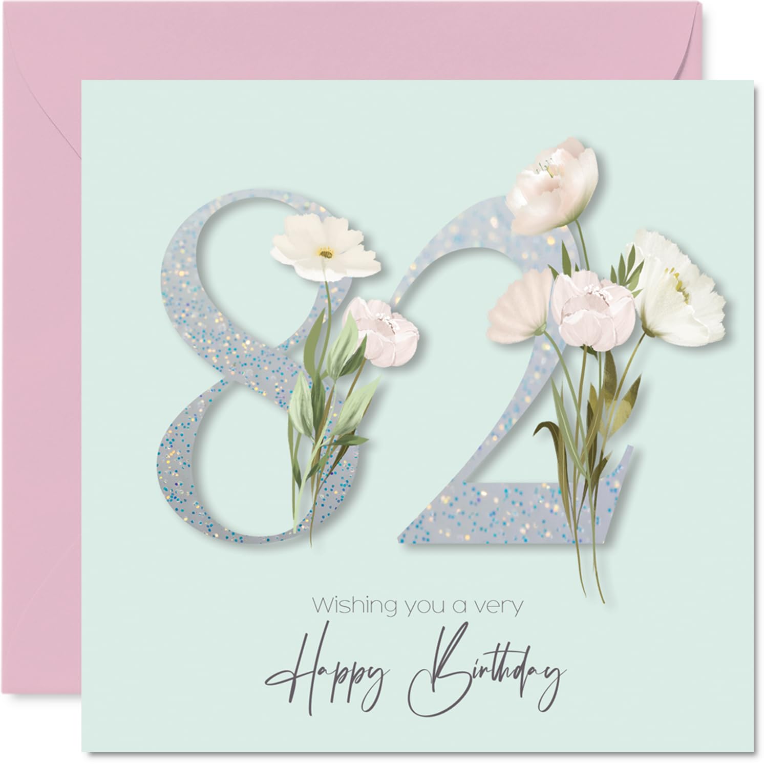 82nd Birthday Cards for Women - Fancy Floral Flowers - Happy Birthday Card for 82 Year Old Woman Granny Nan Nanny Grandma, 145mm Bday Greeting Cards