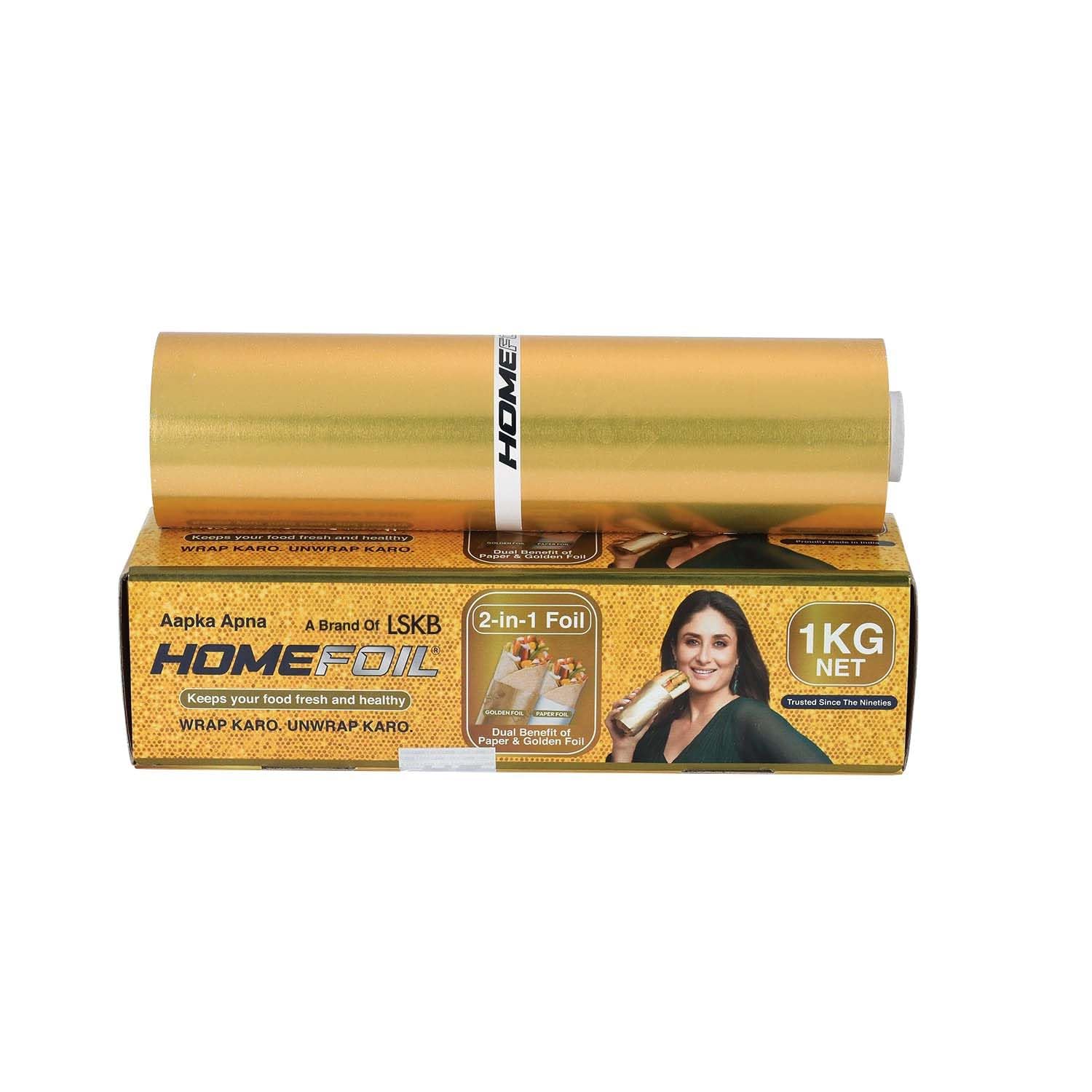 HOMEFOIL 2-in-1 Paper & Golden Converted Aluminium Foil (1 KG Net) for Food Packing | Keeps Food Fresh | Ideal for Food Wrapping, Packing, Storing and Serving | 62.13 Meter Net Guaranteed Length-image-36